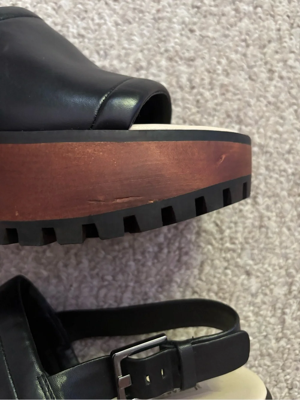 Zara Black Leather Platform Slingback Chunky sole